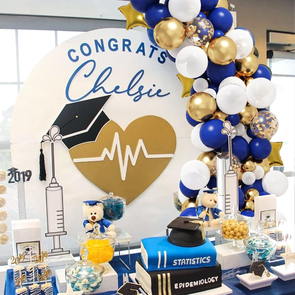RUBFAC Royal Blue Gold Balloon Garland Arch Kit - Metallic & Star Foil Balloons for Graduation & Parties