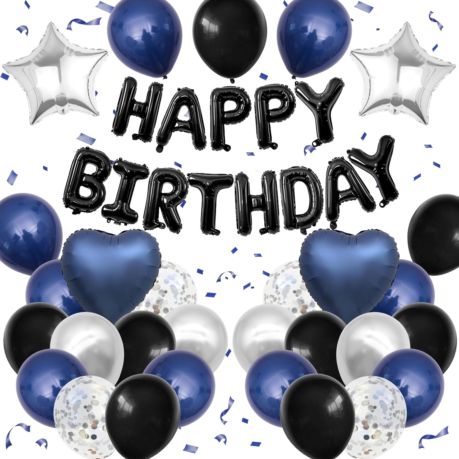 Skiennix Navy Blue & Black Birthday Decorations - Stylish Balloons & Banner Set for Men & Women
