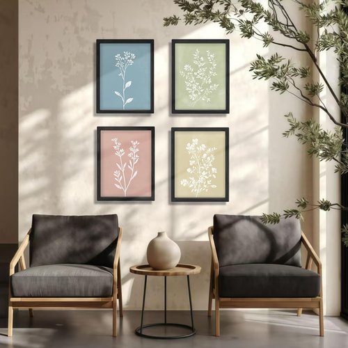 JIMUJIA Minimalist Plant Wall Art Set - Modern White Designs on Light Green, Blue & Pink | 4-Piece Framed Decor (12x16 Inch)
