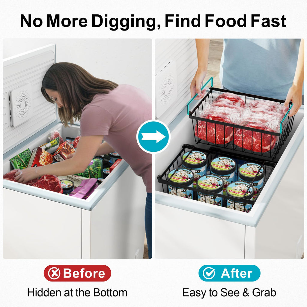 iSPECLE Deep Freezer Organizer, 8 Pack Wire Baskets for 5 Cu.Ft Chest Freezer & Upright Freezers (Over 8.5 Cu.Ft), 14" x 9.4" Stackable Heavy Duty Storage Bins Easy Access to Sort Meat, Black