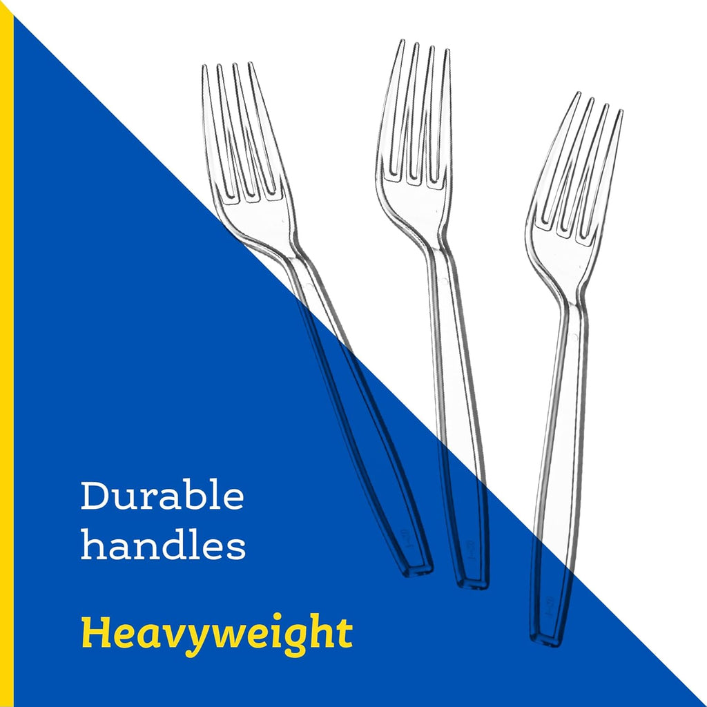 Plasticpro Heavyweight Disposable Clear Plastic Cutlery - 100 Count Forks for Convenient Dining