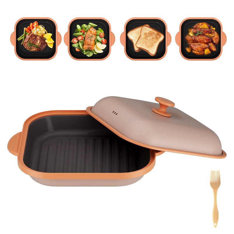 Microwave Grill Pan with Cover | Microwave Bacon Cooker | Griller & Crisper Pan for Grilling, Frying, Browning and Crisping | Microwave Cookware for Grill Meat | Dishwasher Safe for Dorms,Office,RV
