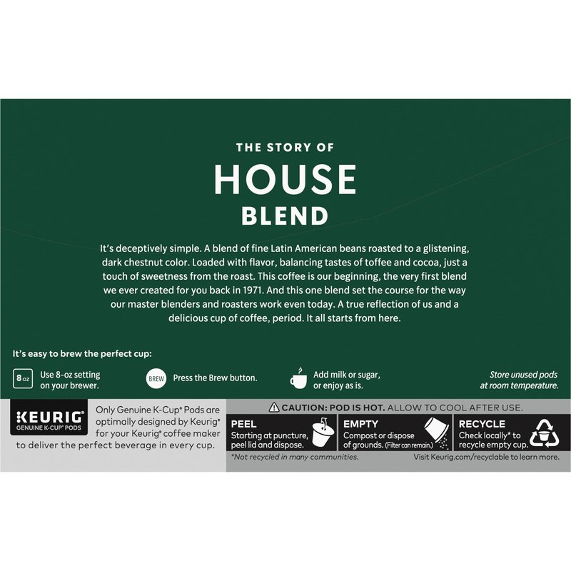 Starbucks K-Cup Coffee Pods, Medium Roast Hot or Iced Coffee, House Blend, 10 Keurig Pods