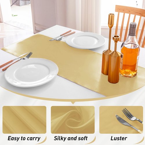 JEVIX 5 Pack Table Runner 12 X 108 Inch Silk Table Runner for Party,Wedding, Birthday, Banquets,Decoration(Light Gold)