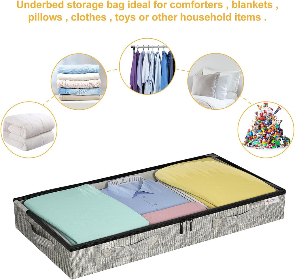 Skiennix Under Bed Storage Containers - Sturdy, Low Profile Design with Clear Windows - 4 Pack