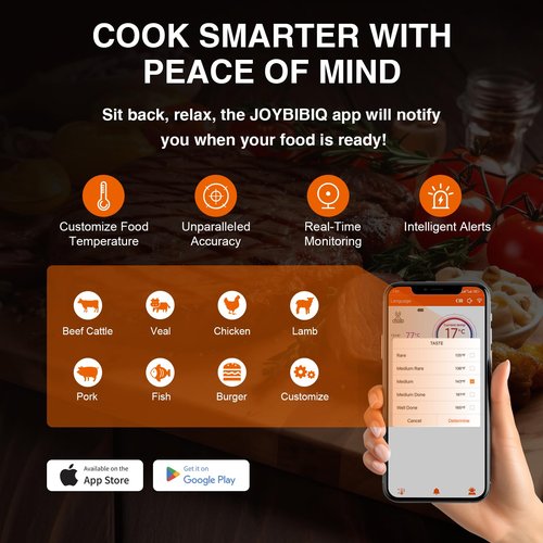 WADEO Bluetooth Meat Thermometer, Wireless Meat Thermometer for Grilling and Smoking, 500FT Digital Food Thermometer for Remote Monitoring of BBQ Grill, Oven, Smoker, Air Fryer, iOS & Android