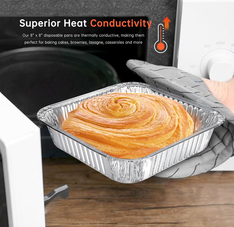 Ezsart Aluminum Pans 8x8-50 Pack Disposable Baking Pans, 8 Inch Square Tin Foil Pans, Aluminum Roasting Trays for Holiday Cooking, Heating and Baking, Christmas, Parties Meal Prep & Storage