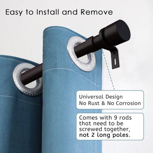 Byondeth Adjustable Curtain Rods - 16 to 144 Inches, 1 Inch Diameter, Antique Bronze Finish