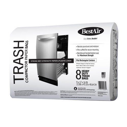 BestAir WMCK133508-3 Heavy Duty Trash Compactor Bags, 16'' D x 9'' W x 17'' H, 24 Count (Pack of 3), Brown