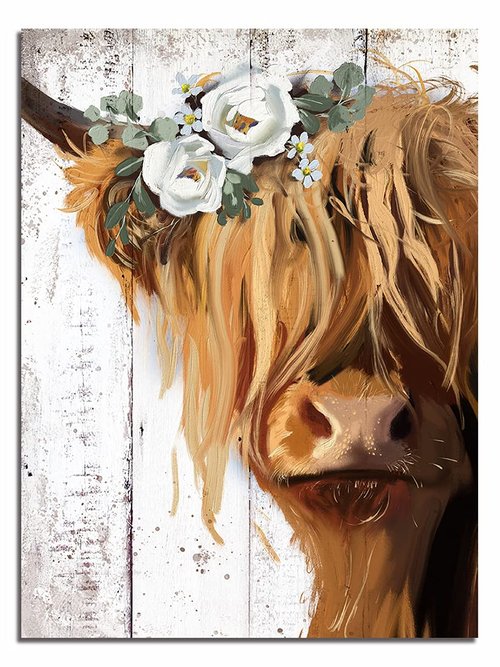 Highland Cow Art and Farmhouse Wall Decor - Country Canvas Printing Rustic Bedroom Decor Retro Yak Wall Art Home Artwork Print Used in Bathroom Office Bedroom Kitchen Dining Room Decorate