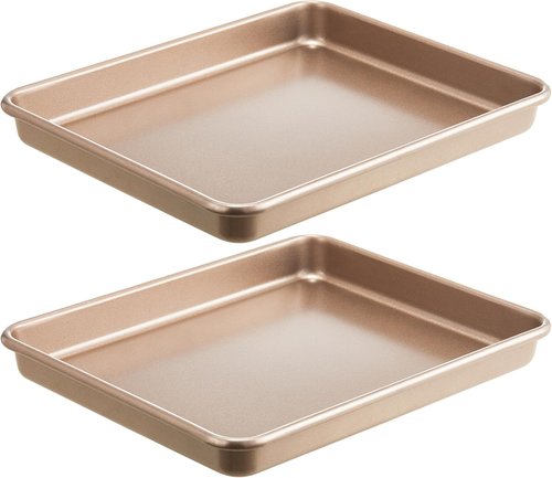 HONGBAKE Non-Stick Toaster Oven Pans - 11 x 9 Inch Heavy-Duty Baking Sheet Set | Easy to Clean, Gold Finish