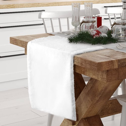 Tegeme 2-Piece Faux Fur Table Runner & Blanket - 15 x 72 Inch Snowy White Fur Table Cover for Easter, Wedding, Christmas & Dining Table Decor