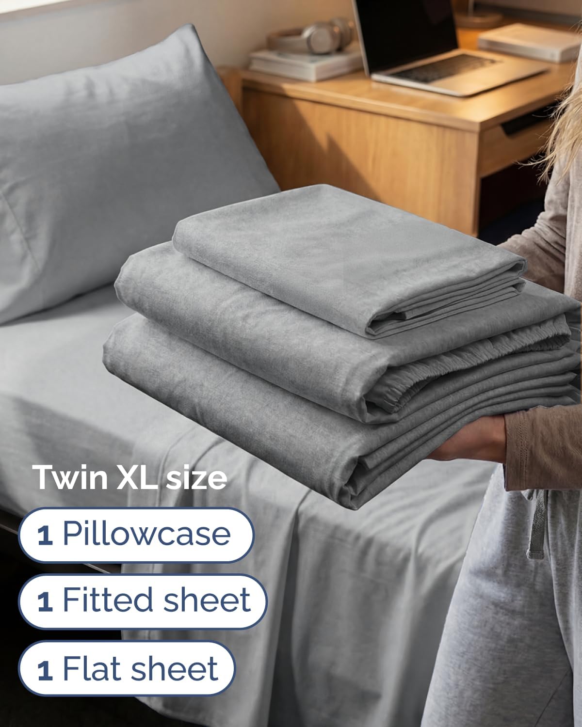 Skiennix Twin XL Sheet Set - Comfy Cooling Bed Sheets with Deep Pockets - Luxury Grey Bedding for All Ages