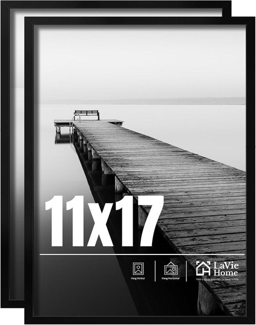 LaVie Home 11x17 Picture Frame - Classic Black Display Frames with HD Plexiglass | 2-Pack for Vertical/Horizontal Use