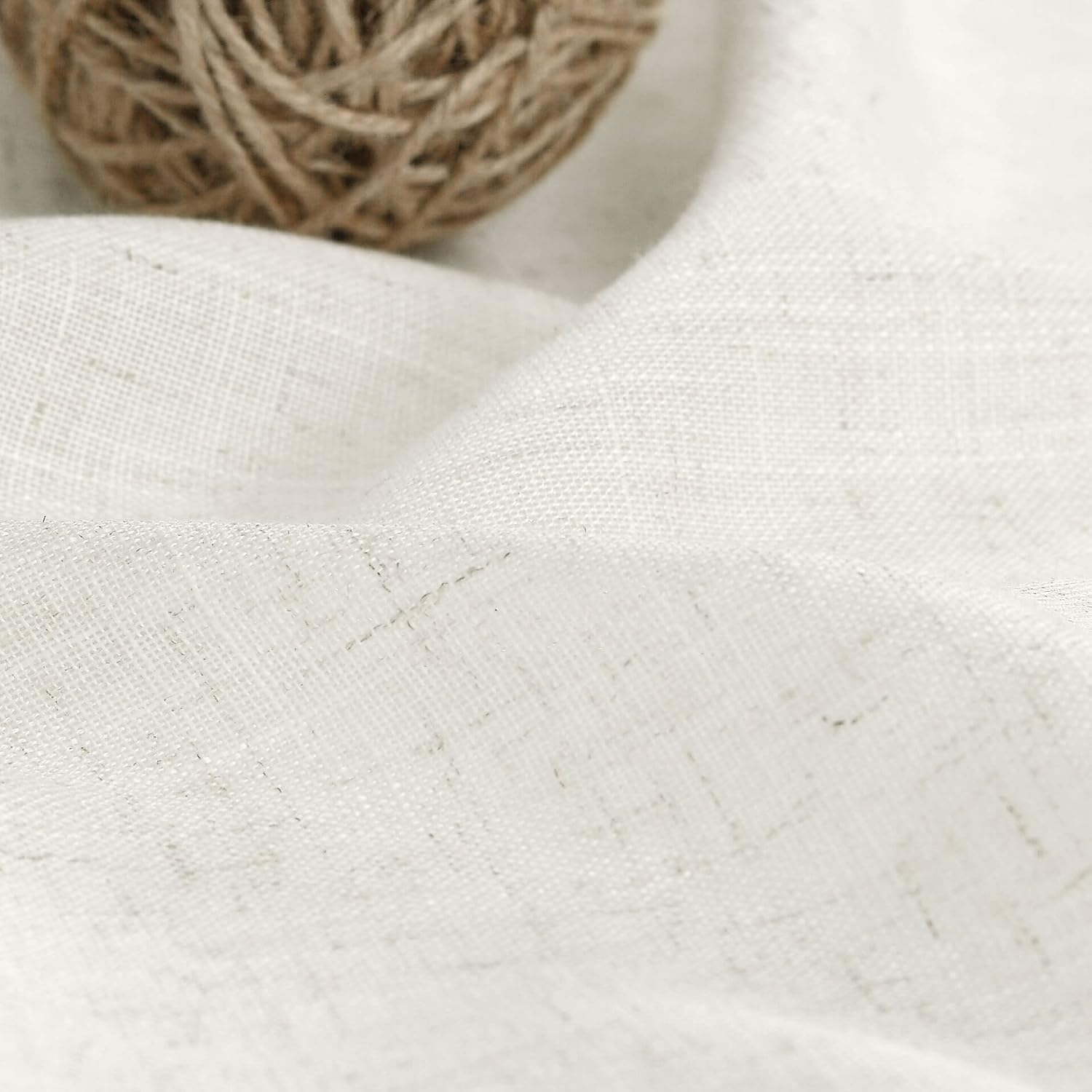 Skiennix Cream Linen Back Tab Curtains - 84 Inch Length | Semi-Sheer 2 Panel Set in Natural Ivory for Modern Farmhouse Decor