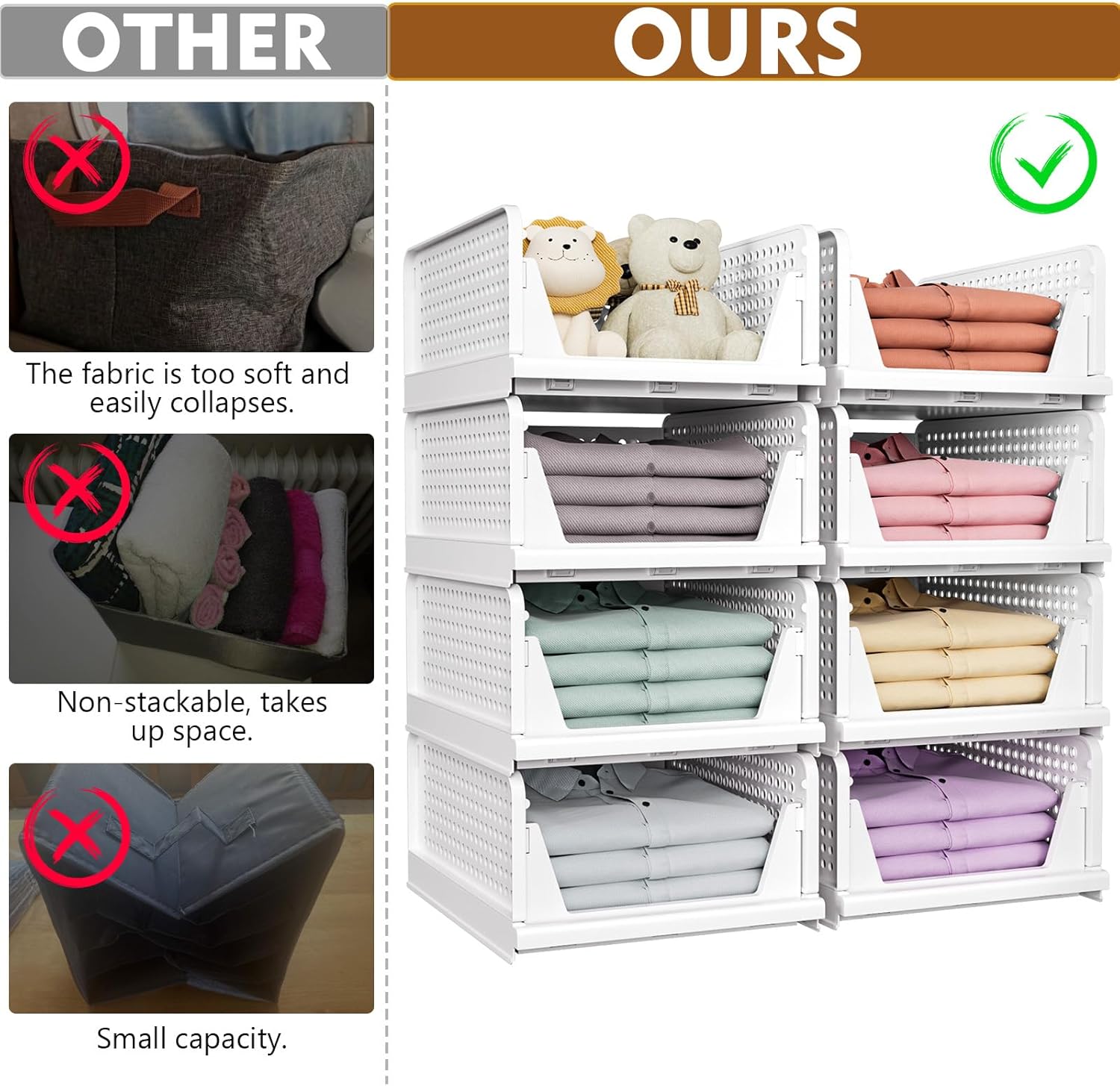 SNSLXH Stackable Closet Organizer Box - Multifunctional Foldable Storage Basket for Bathroom & Laundry - Yellow, 5 Pack