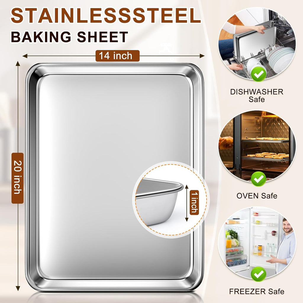 Skiennix Extra Large Stainless Steel Baking Sheet - Nonstick, Heavy Duty & Dishwasher Safe (20" x 14" x 1")