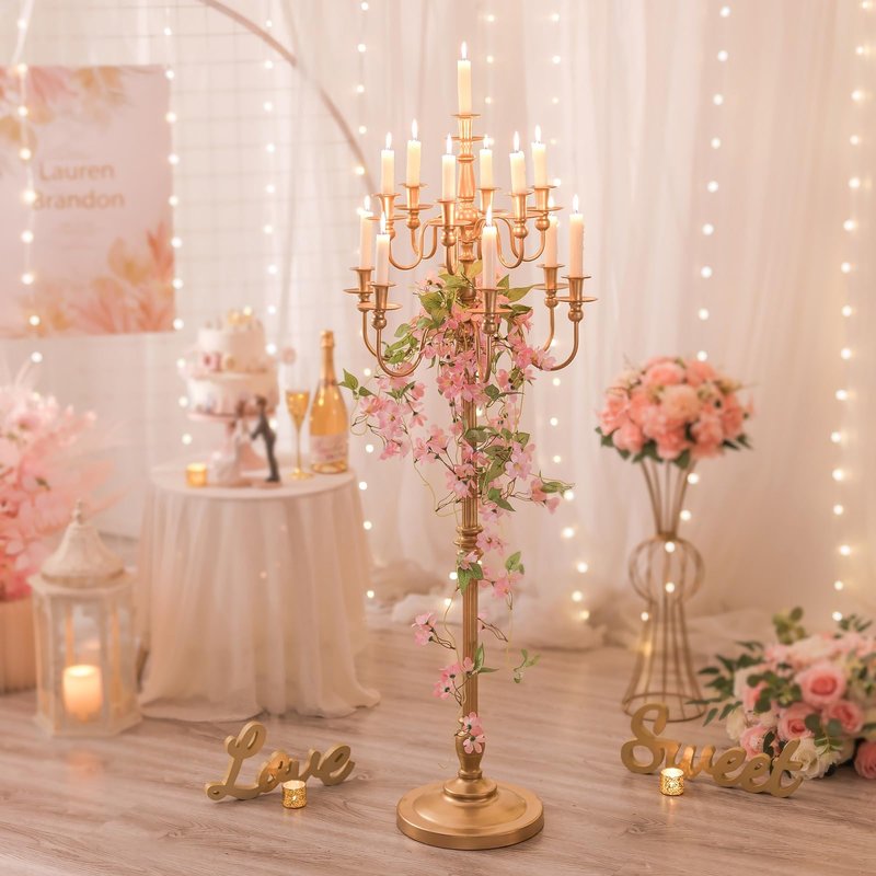 Sziqiqi Candelabra Candle Holder for Wedding: 51in Tall Candelabra 13 Branches Gold Candle Holders for Candlesticks Wedding Centerpiece Table Decorations