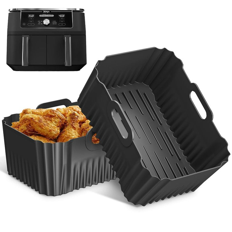 2PCS Silicone Air Fryer Liners, Reusable Silicone Liners for Ninja DZ401, DZ550, DZ302, Ninja Foodi Dual Air Fryer Accessories Baking Tray for 10 QT Airfryer Baskets