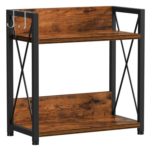 Snughome Countertop Shelf Organizer, Kitchen Counter Shelf with Hooks, 2 Tier Spice Rack for Kitchen Countertop,Coffee Station，(Rustic Brown, Large)
