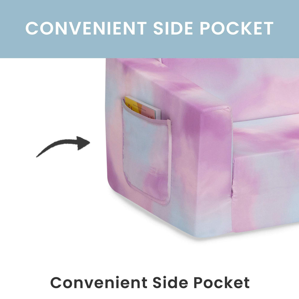 Delta Children Cozee 2-in-1 Extra Wide Convertible Sofa to Lounger-Comfy Flip Open Couch/Sleeper for Kids, Pink Tie Dye