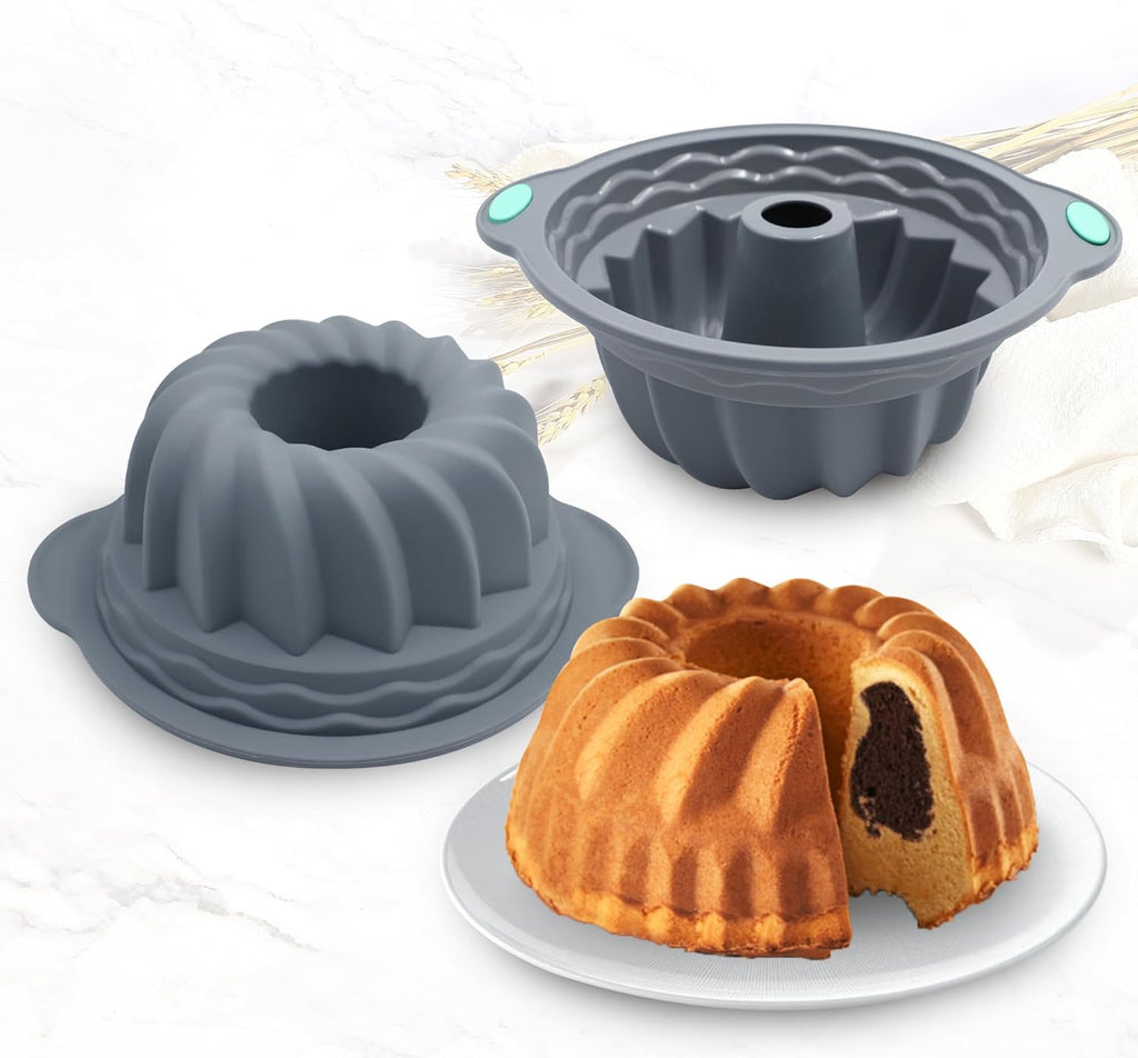 Tongjude Silicone Fluted Tube Cake Pans - 4-Piece Non-Stick Baking Set for Cakes & Jello, Grey