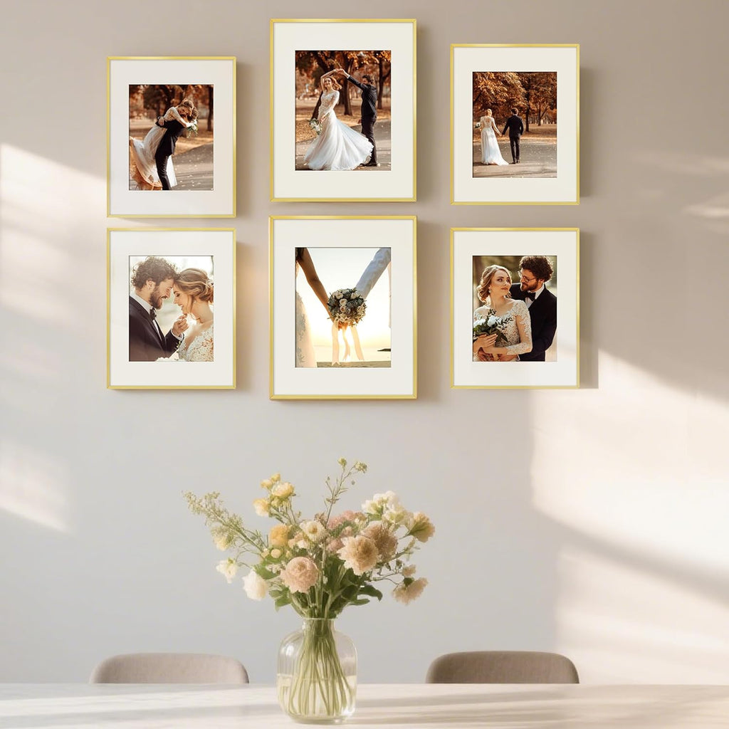 Upsimples Aluminum Picture Frame - Gold 11x14 for 8x10 Photos with Mat or 11x14 Without Mat | Wall Hanging Metal Frame with Acrylic Cover
