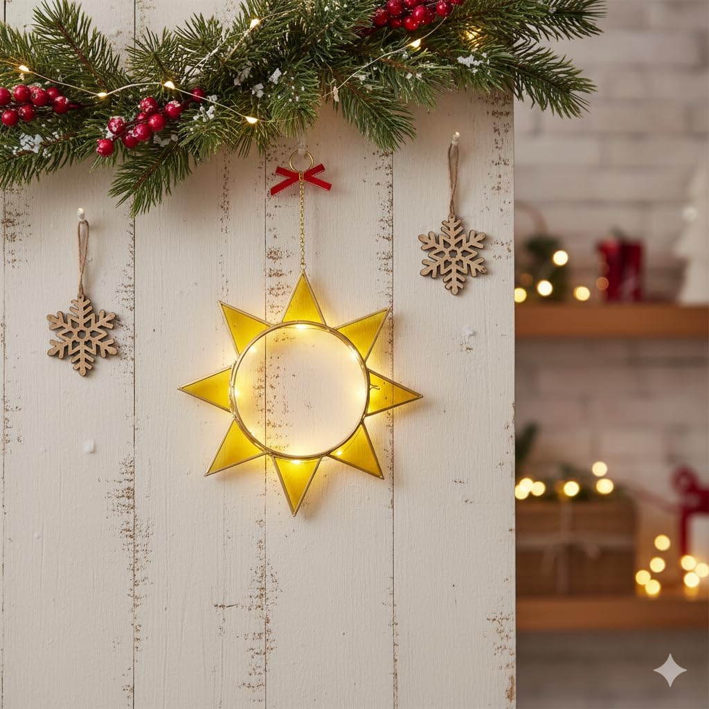 Sunburst Pressed Flower Frames - Decorative Double Glass Wall Art | Horizontal Display for Dried Flowers & Plants, Gold