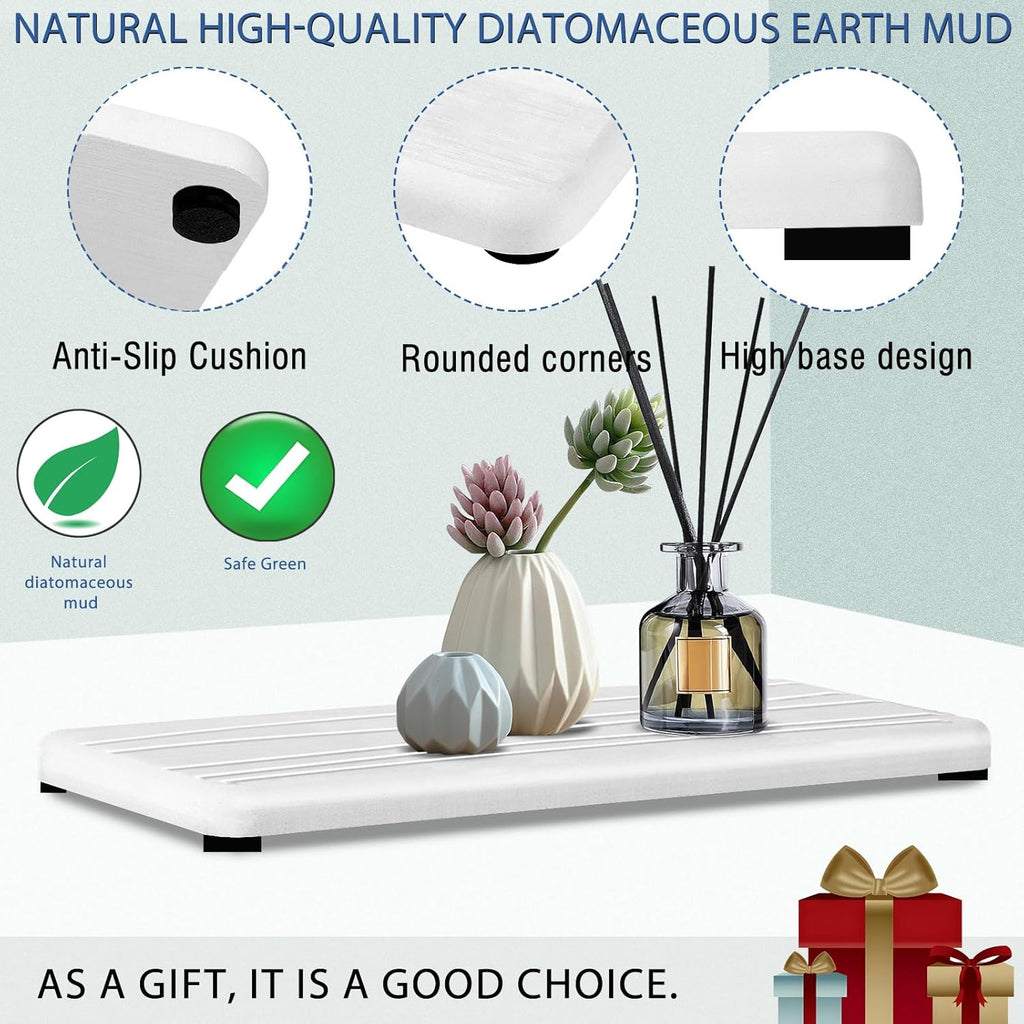 Skiennix Water Absorbing Stone Tray - Fast Drying Diatomite Coasters for Kitchen & Bathroom | 3PCS Set