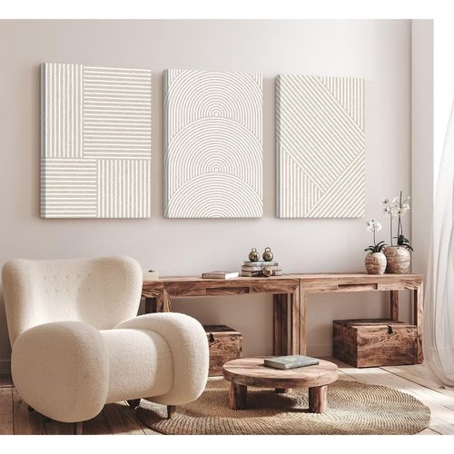 Beige Abstract Wall Art Pictures Boho Modern Canvas Wall Decor Neutral Line Wall Art Minimalist Art Abstract Beige Prints Painting Modern Artwork for Living Room Bedroom 16x24x3 Inch Ready to Hang