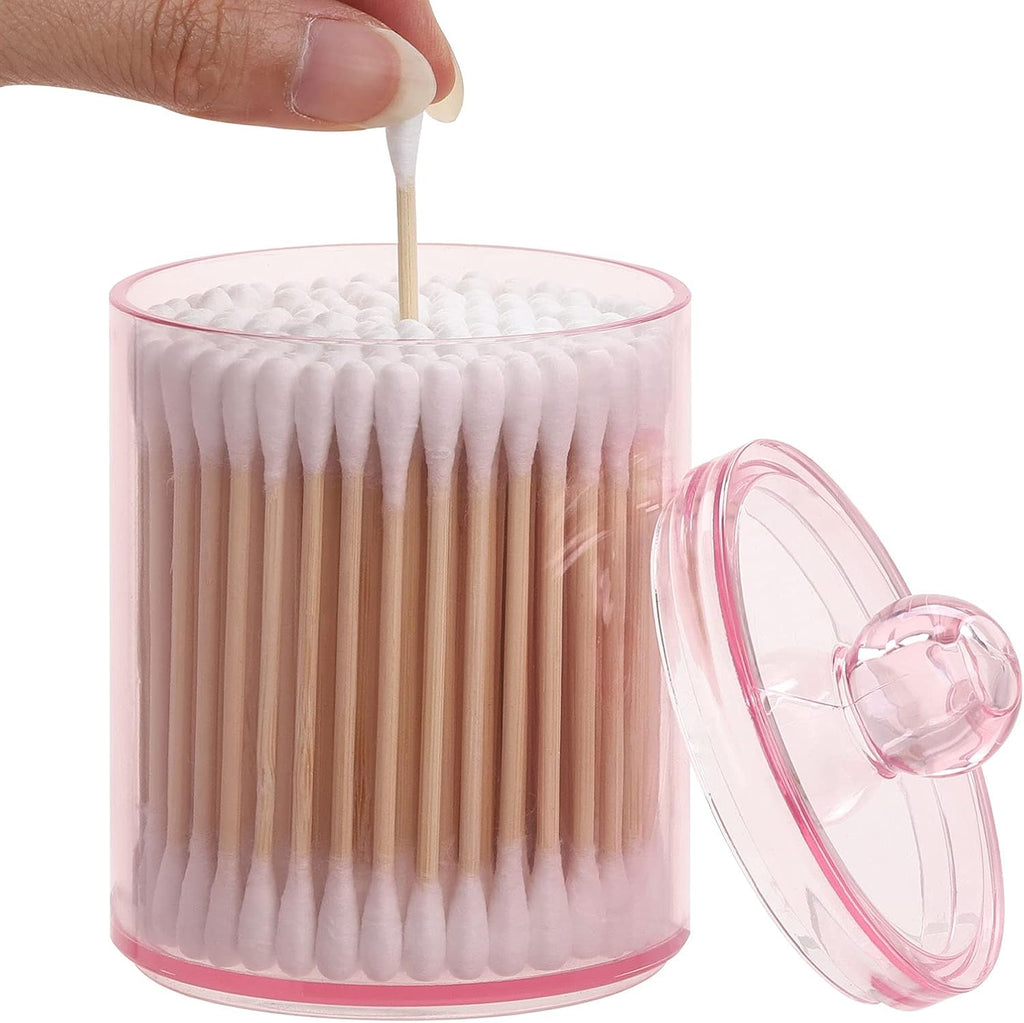 Tbestmax Apothecary Jar - 10 OZ Cotton Ball & Swab Dispenser | Pink Bathroom Organizer (4 Pcs)