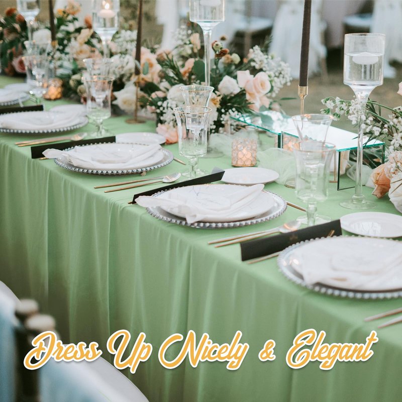 BRILLMAX 8 Pack Sage Green Tablecloths 60 x 102 Inch for 6ft Rectangle Tables - 150 GSM Polyester Fabric, 15" Standard Drop, Water, Stain & Wrinkle Resistant Cloth Cover for Wedding Dining Buffet
