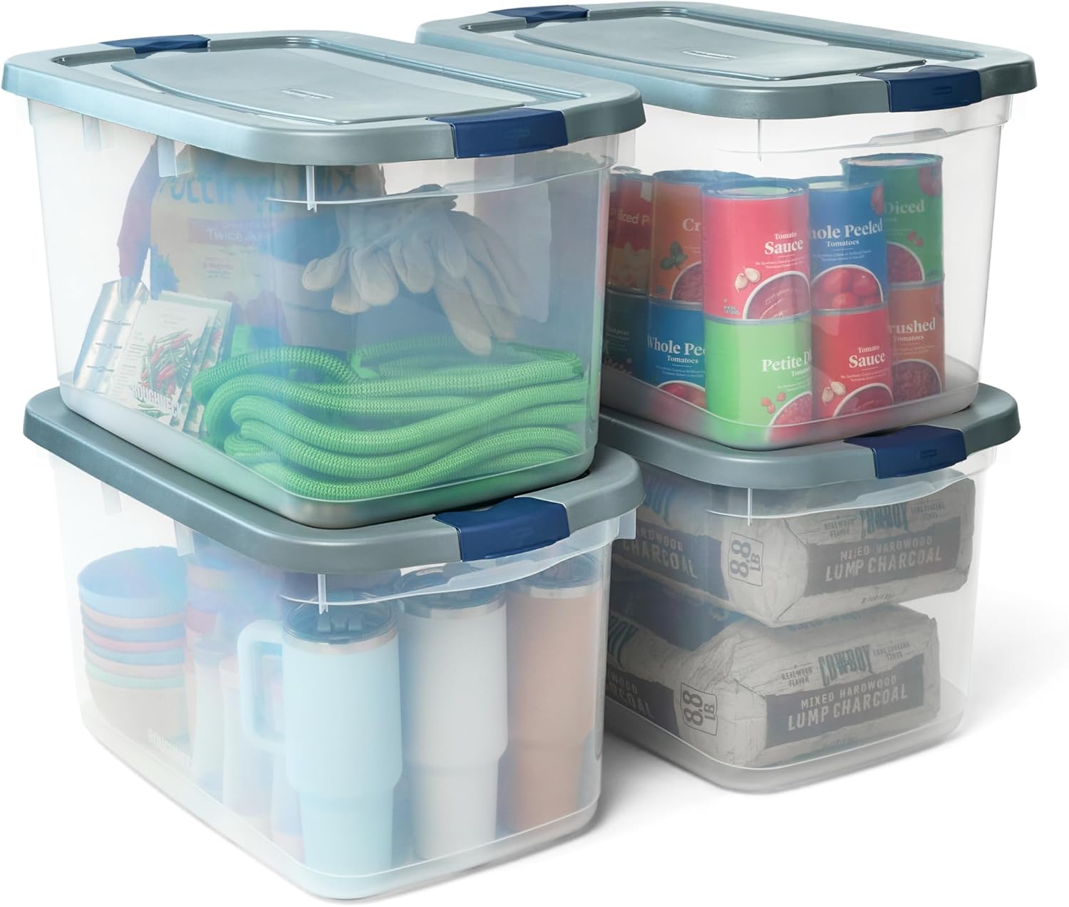 Rubbermaid Roughneck 66 Qt Storage Containers - Pack of 4 with Latching Grey Lids | Sturdy & Stackable