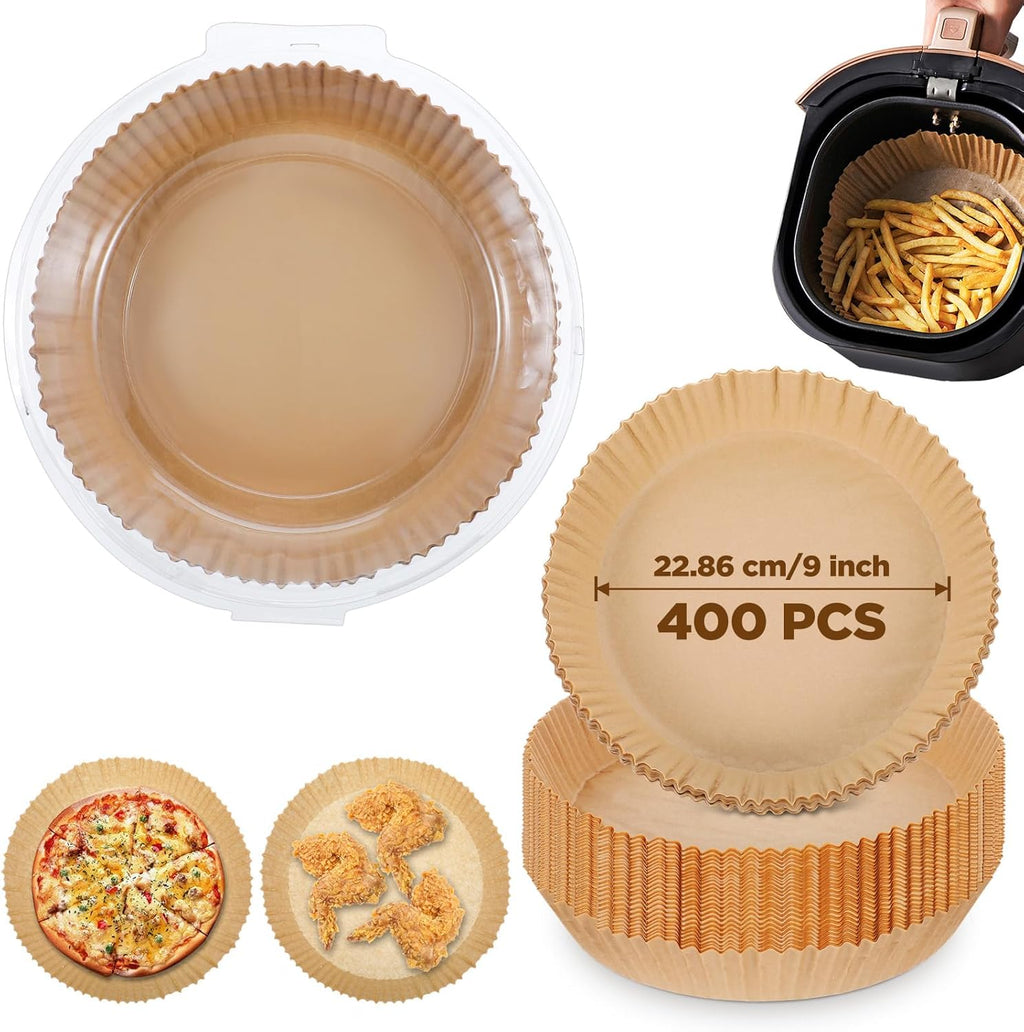 Skiennix 9-Inch Air Fryer Liners - 400 Pcs Non-Stick Food Grade Parchment Paper for 5-12 QT Fryers