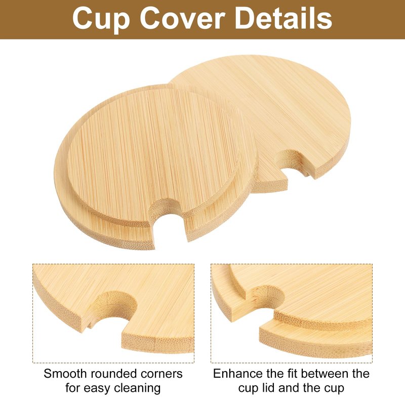 uxcell 4Pcs Bamboo Cup Lid with Spoon Hole 2.91 Inch, Wooden Cup Cover Seasoning Jar Mug Cover Coffee Mug Cover Tea Glass Cup Lid Wooden Canning Jar Lids