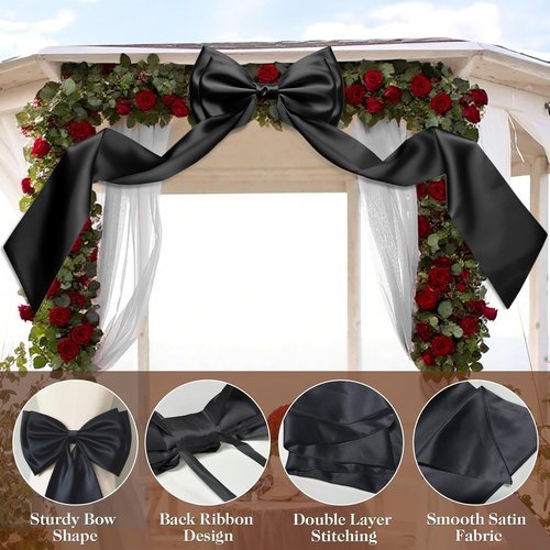 Giant Bow Decoration - 83x20 Inches Satin Bow for Party & Wedding Decor | Black Coquette Bow