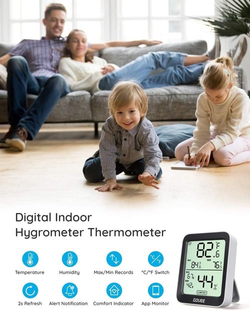 Govee Digital Hygrometer | Bluetooth Indoor Thermometer with Remote App Control & Alerts - H5075