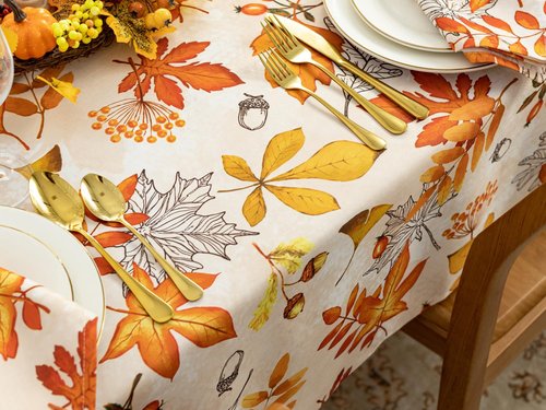 YiHomer Fall Thanksgiving Tabletop Collection for Kitchen Dining Decoration Parties Harvest, Fall Leaves, Tablecloth, 60 x 120 Rectangle