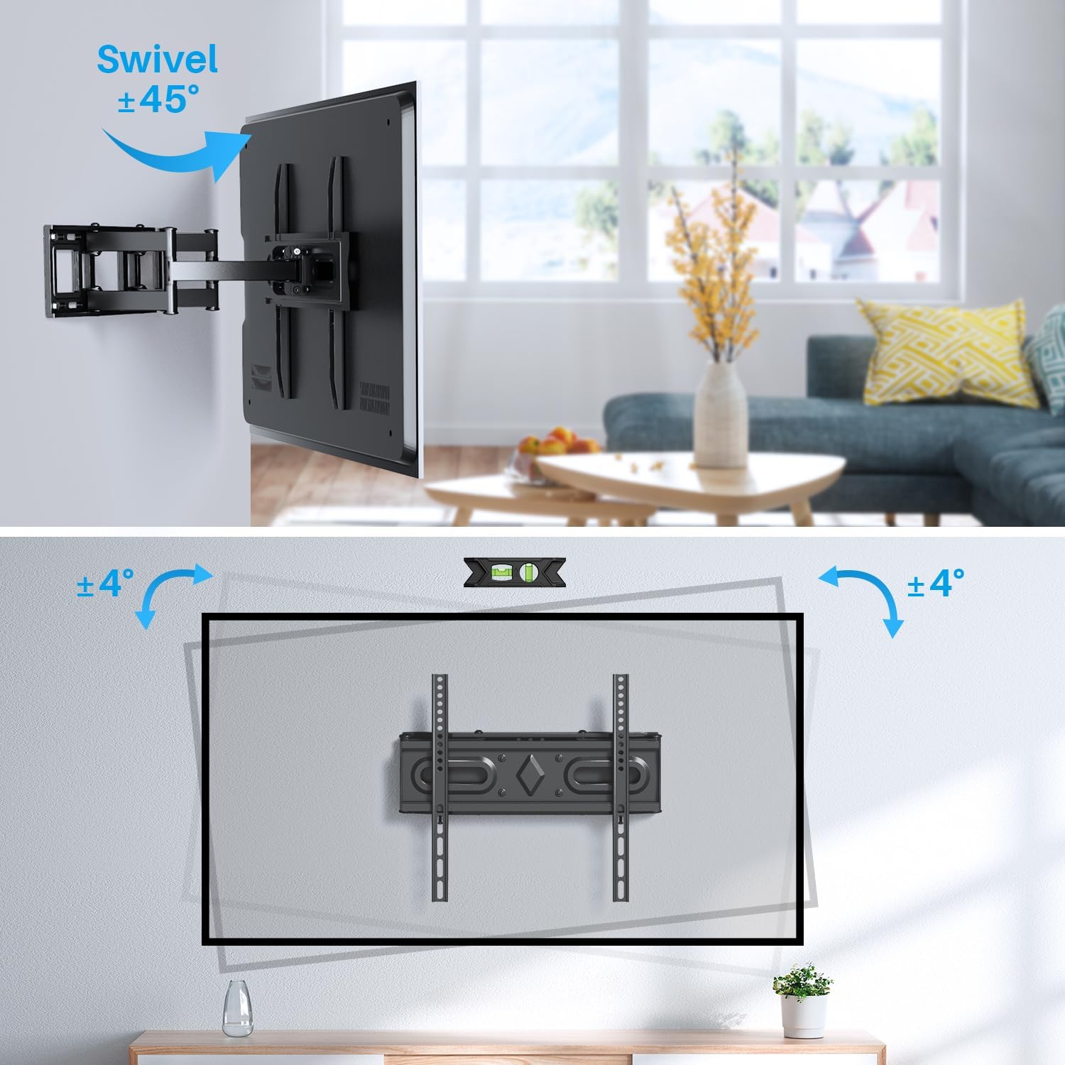 USX STAR Full Motion TV Wall Mount Bracket - Fits 32-70 Inch TVs, Swivel & Tilt, Max VESA 400x400mm, Holds 110 lbs