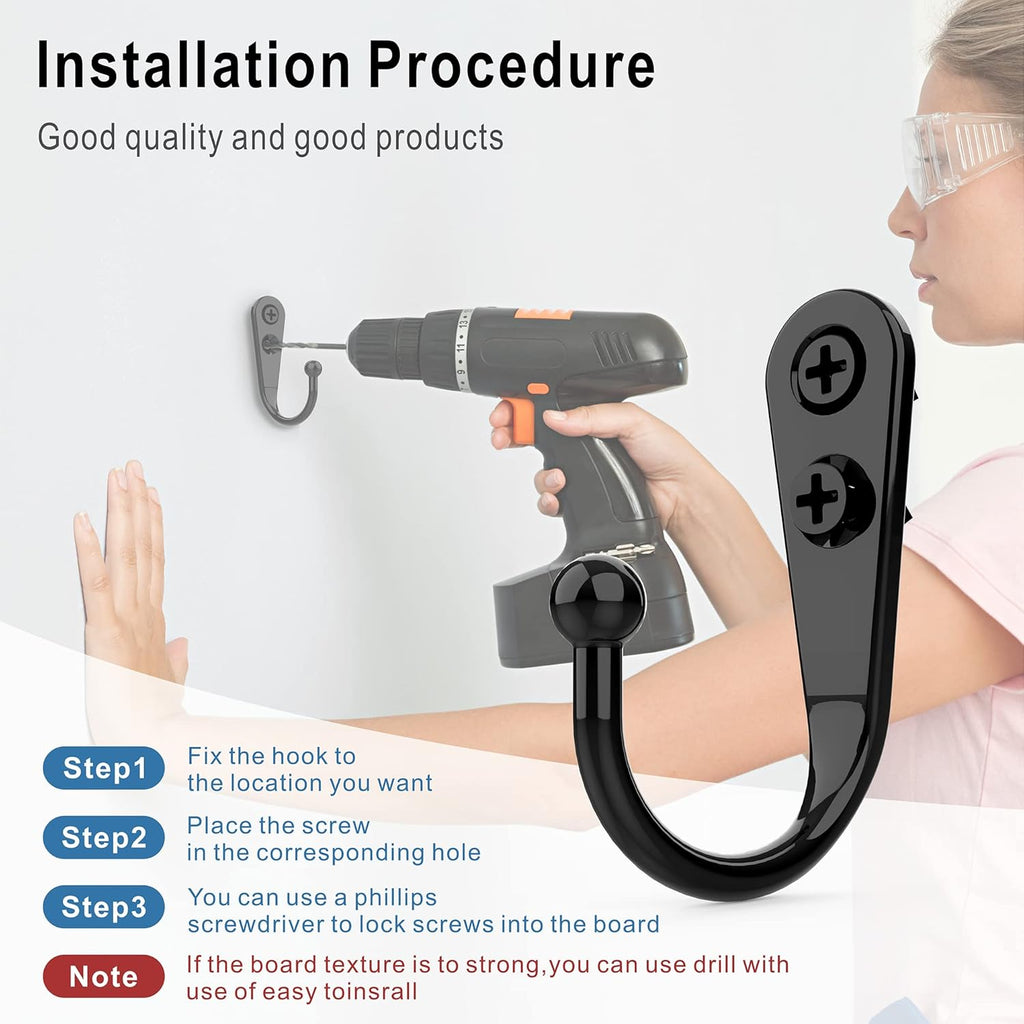 Skiennix 15 Pcs Black Wall Mounted Coat Hooks - Durable Hangers with 30 Screws for Towels, Keys & More