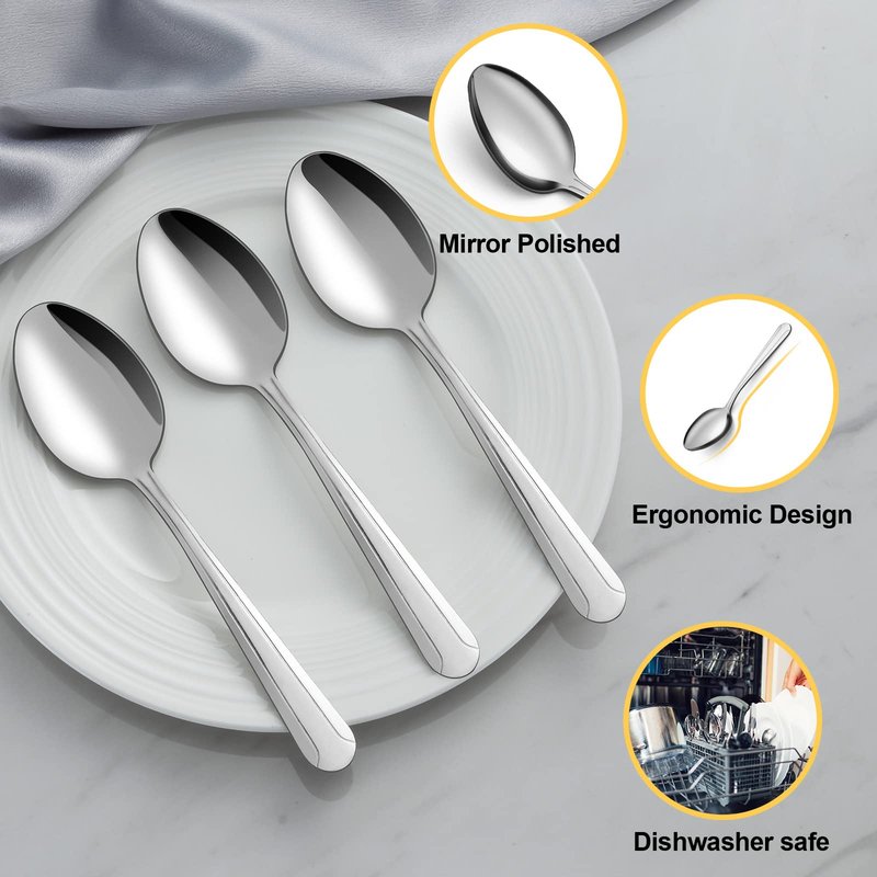 BEWOS 24 Pieces Spoons Set - 7.5 Inchs Spoons Silverware, Stainless Steel Spoon, Dinner Spoon, Dishwasher Safe, Mirror Polished Tablespoons for Home, Restaurant
