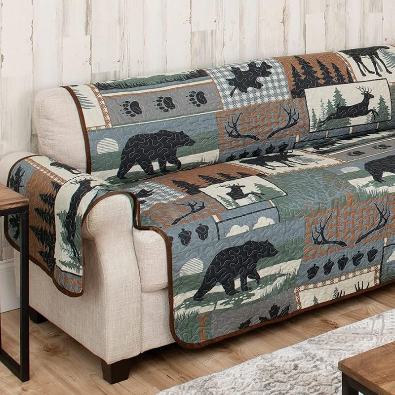 Reversible Microfiber Loveseat Cover - Twilight Woods Bear & Moose 92" W x 75" L