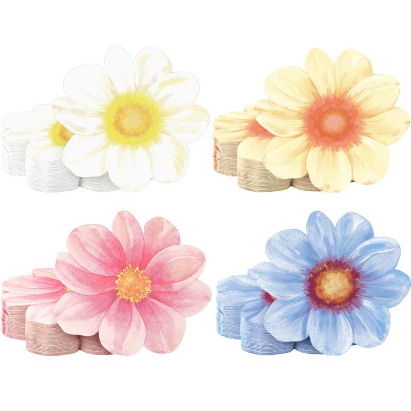 Qilery 100 Pcs Flower Shaped Napkins Disposable Floral Paper Napkins 4 Style Floral Shaped Cocktail Towel Tulip Lunch Dinner Towel for Tableware Wedding Bridal Baby Shower Tea Birthday Party(Classic)