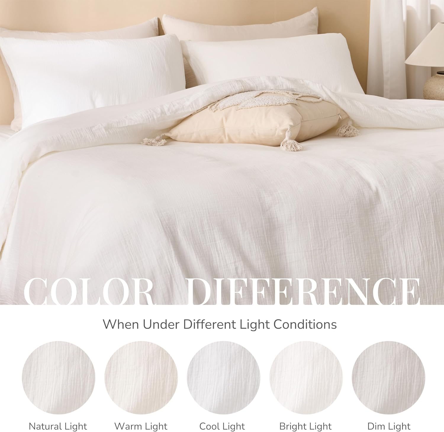 Skiennix Off White Queen Duvet Cover Set - 100% Sandwashed Cotton, 3 Pieces with Zipper Closure & Corner Buttons