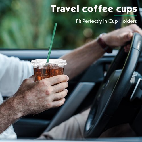 Baderke 50 Sets Clear Plastic Cups with Lids and Straws Disposable Plastic Iced Coffee Cups for Cold Beverage Juice Smoothie Coffee and Party Catering (12 oz)