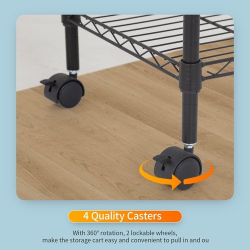 FDW Metal Storage Shelves - 3-Tier Wire Shelving Unit with Wheels | Compact 23L x 13W x 32H, Black