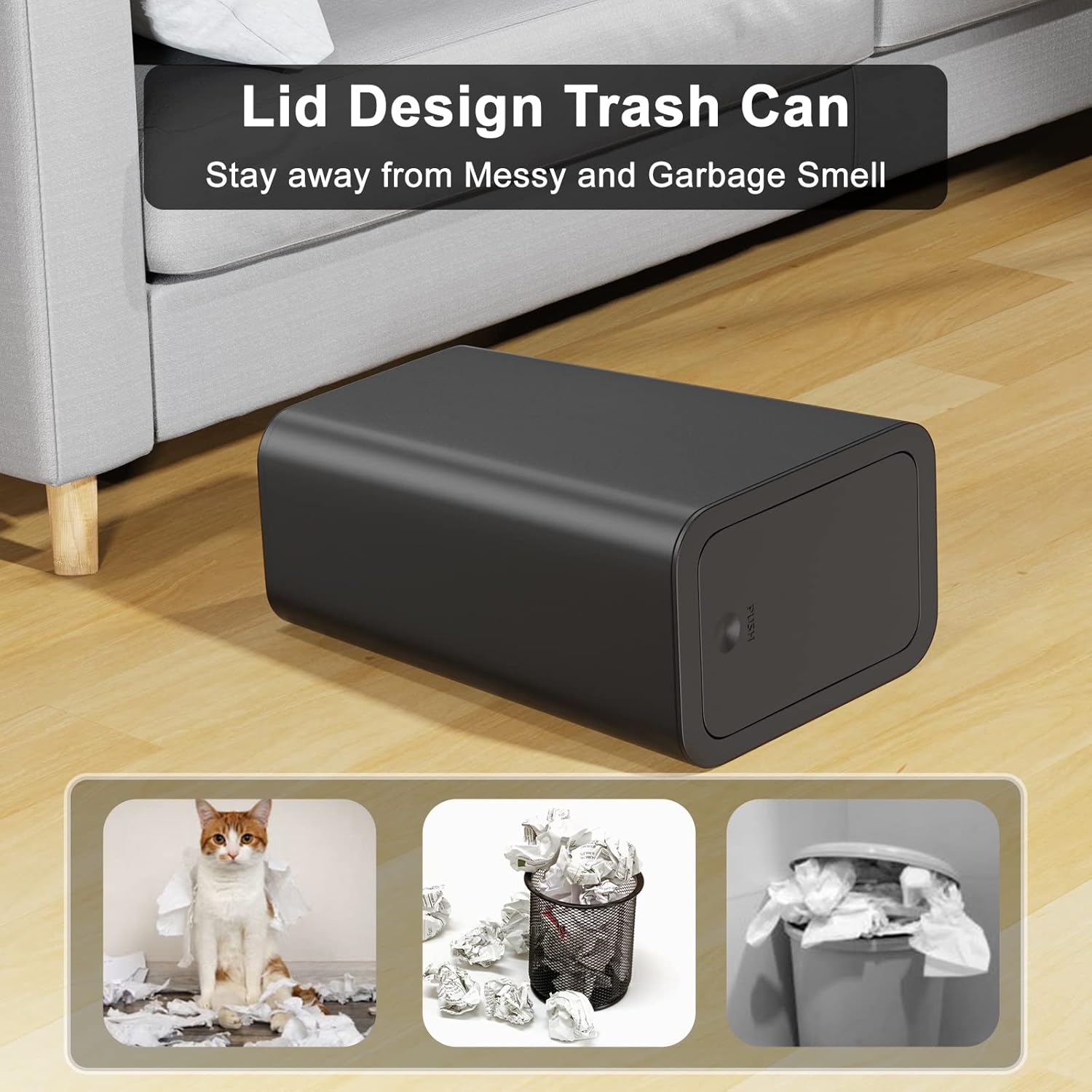 NETDOT 10 Liter Slim Trash Can - 2.6 Gallon Waste Bin with Lid for Bathroom, Kitchen, Office | Black