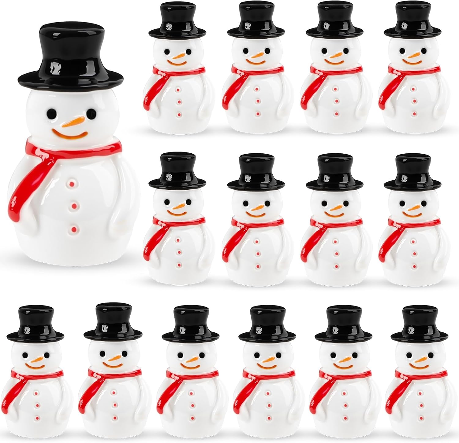 Skiennix Mini Snowman Figurines - 16 Pcs Christmas Ornaments for Winter DIY Crafts & Decor