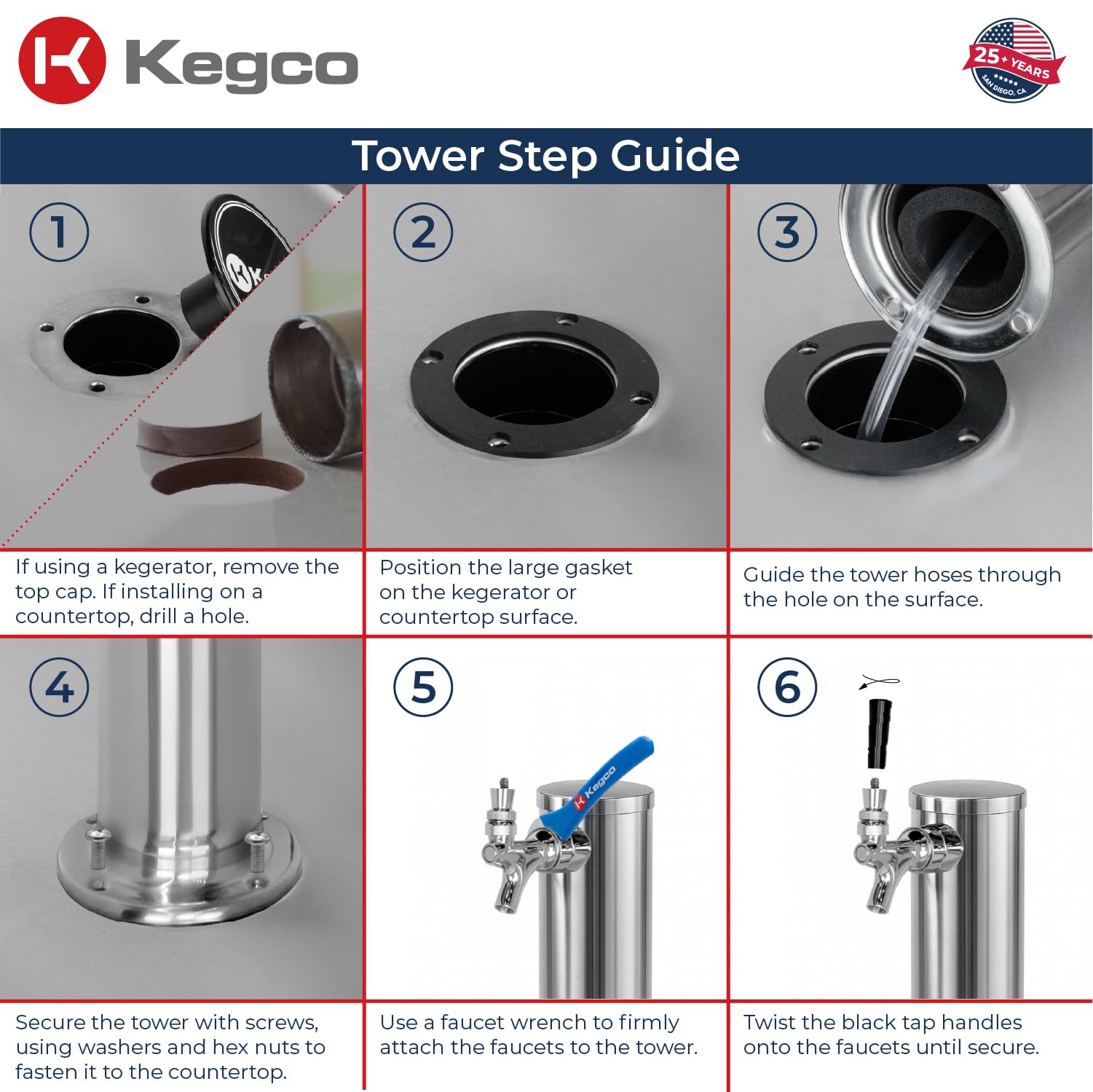 Kegco Dt145-1S-Asc 14" Polished Stainless Steel 1-Faucet Draft Beer Tower - 100% Stainless Contact