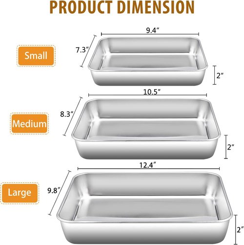 E-far Baking Pans Set - Stainless Steel Cookie Sheets for Oven | 3-Piece Bundle, 12.5/10.5/9.4 Inch